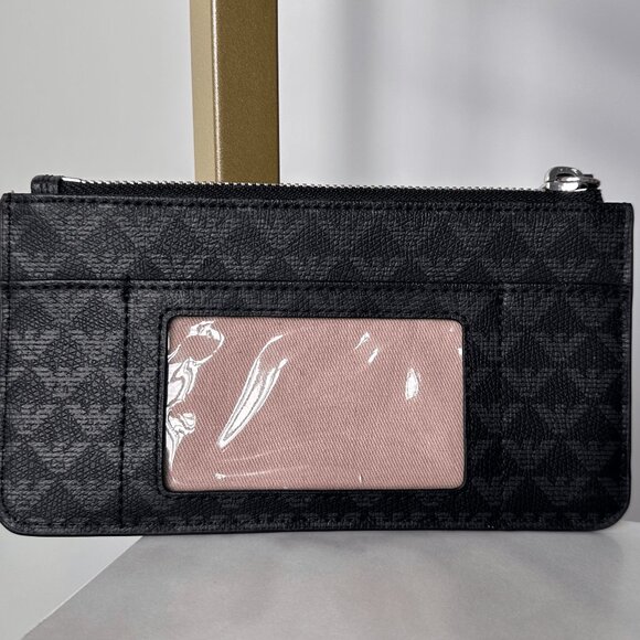 Emporio Armani Logo Card Holder Purse - Black Geometric Pattern - Picture 2 of 3